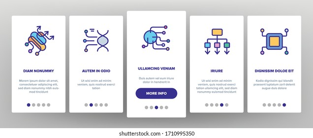 Data Analysis Analytic Onboarding Icons Set Vector. Data Statistics And Infographic, Computer Digital Processor Microchip Contact Illustrations