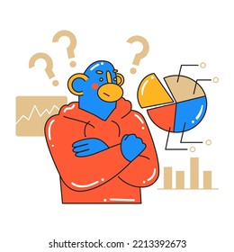 Análisis de datos, auditoría de negocios, tendencias y mercados. Inversión, inicio, búsqueda de nuevas ideas de negocio exitosas. Estilo de dibujo en ilustración vectorial. Objeto aislado.