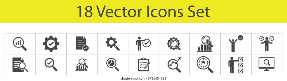 Data Analysis and Audit Icon Set: Performance Tracking, Research, Statistics, and Business Evaluation 
Vector Symbols DataAnalysis, Audit, SEO