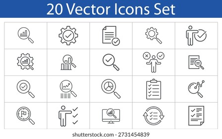 Data Analysis and Audit line Icon Set: Performance Tracking, Research, Statistics, and Business 
Evaluation Vector Symbols DataAnalysis, Audit, SEO. outline vector icons
