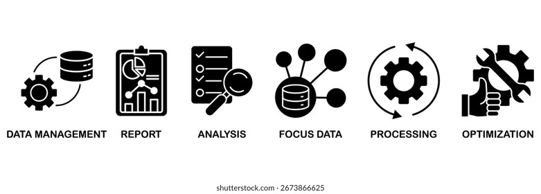 Banner da análise de dados ícone da Web vetor conceito de ilustração para� gerenciamento de dados, relatório, análise, dados de foco, processamento, otimização