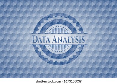 Emblema azul de análisis de datos con fondo de patrón geométrico. Ilustración vectorial. Detallado.