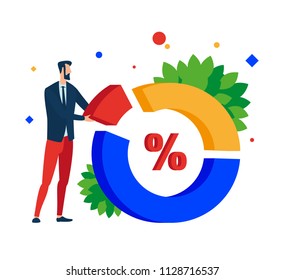 Data analysis. Build a chart and interact with the charts. Vector, flat illustration EPS 10. Separate objects. Isolated.