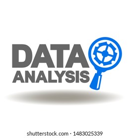 Data Analysis Business Finance Logo. Text magnifier gear icon vector.