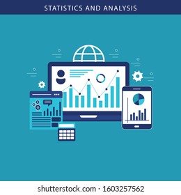  Data analysis & business information research solution concept with "analytics" Management and marketing concept