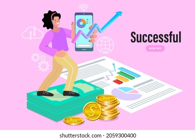 Data analysis and business information research solution concept with "analytics" Management and marketing concept. Successful investor or entrepreneur. Financial consulting. Modern vector.