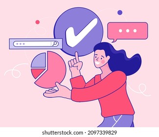 Konzept der Datenanalyse und Business Information Research mit dem Management- und Marketingkonzept "Analytics". Erfolgreicher Anleger oder Unternehmer. Finanzberatung. Moderne Vektorgrafik. 
