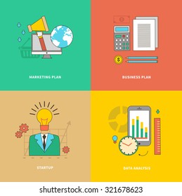 Data analysis, business marketing plan, startup. Finance management strategy, money and analytic, development and seo, research and promotion, growth project illustration
