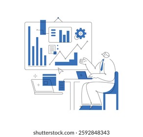 Data Analysis and Business Strategy Abstract line illustration. Simple and flat style. colleague