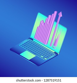 Data analysis, business strategy, financial analysis. Vector isometric image.