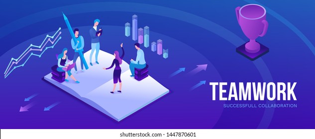 Data analysis center, business people analyze diagram, kpi analytics, digital technology in finance, artificial intelligence concept, big research isometric illustration, teamwork 3d background