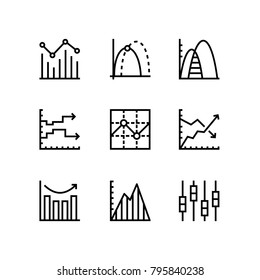Data analysis, chart, diagram vector simple icons for web and mobile design pack 3