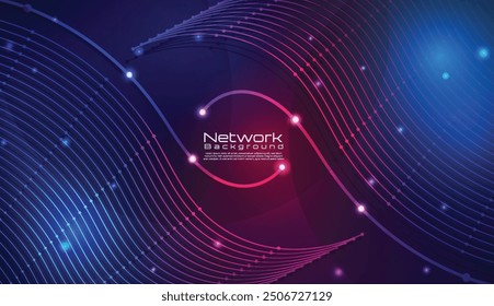 Data analysis colorful wave background design. Computer network background vector. Abstract network wave background design. Digital technology wallpaper line art