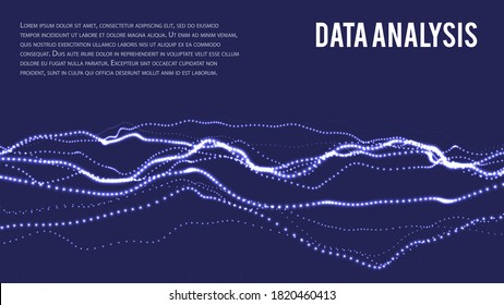 Data analysis concept. Abstract digital blue background. Big data visualization. Vector wave consisting of glowing particles.
