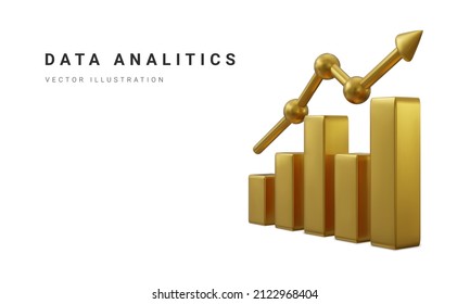 Data analysis concept banner. Growing bars graphic with rising arrow. Digital marketing. Vector illustration