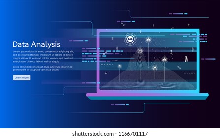 Data analysis concept banner. research, audit, planning, statistics, financial management. Vector illustration