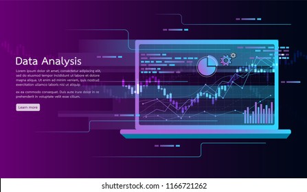 Data analysis concept banner. research, audit, planning, statistics, financial management. Vector illustration