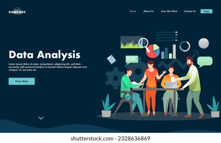 Data Analysis Concept Based Landing Page Design with Business People or Analysts Working Together from Laptop on Workplace.