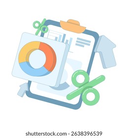 data analysis concept. business planning. pie chart with percentage. Pie Chart Insight. which symbolizes data analysis and interpretation. flat design vector illustration on background.