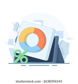 data analysis concept. business planning. pie chart with percentage. Pie Chart Insight. which symbolizes data analysis and interpretation. flat design vector illustration on background.