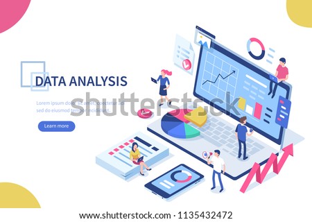 Data analysis concept with characters. Can use for web banner, infographics, hero images. Flat isometric vector illustration isolated on white background.
