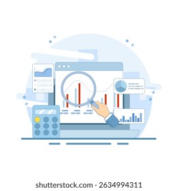 Data analysis concept diagram. data analysis and monitoring on web report dashboard. diagram on monitor. monitor and business investment concept. pie chart. flat design.