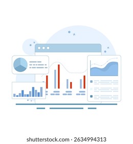 Data analysis concept diagram. data analysis and monitoring on web report dashboard. diagram on monitor. monitor and business investment concept. pie chart. flat design.