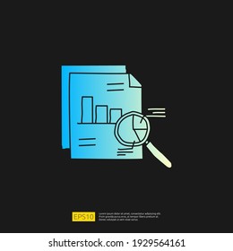data analysis concept doodle gradient glyph icon with magnifier and graphic chart document. Statistics science technology, digital marketing and machine learning related business strategy illustration