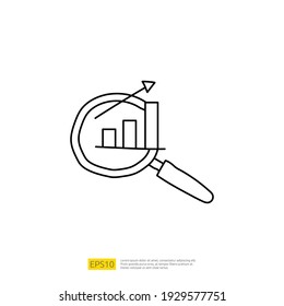 data analysis concept doodle linear icon with magnifier and graphic chart document. Statistics science technology, digital marketing and machine learning related for business strategy illustration