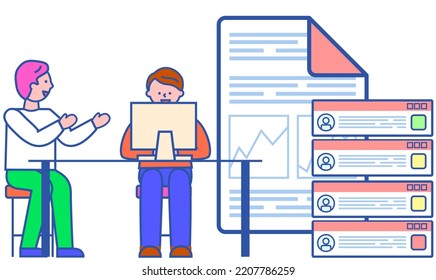 Data analysis concept icon. People analyzing growth charts. Business data researching. Increase sales and skills. Analytics team monitoring investment result. Finance report graph. Charts and diagrams