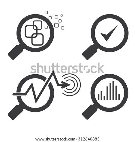 data analysis concept, magnifier glass and chart graph icons