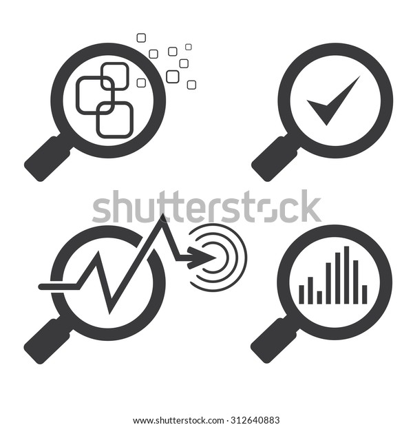 data analysis concept, magnifier glass and chart\
graph icons