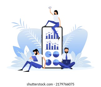 Data analysis concept people. 3d vector icon. Financial audit. Chart concept