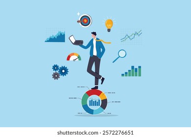 Data analysis, datum analytics or customer insight, graph and chart statistics diagram, forecasting model, predictive or data visualization concept, businessman working with data on computer laptop.