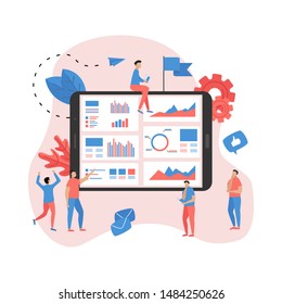 Data analysis design concept. Graph, diagram, statistics on desktop. Business concept .