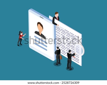 Data Analysis and Digital Profile Review 3d isometric vector illustration