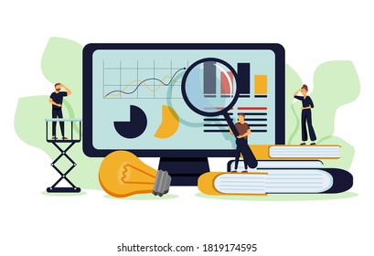 Data Analysis Education, Economic Literacy Internet Courses. Business Workflow, Business Process Efficiency, Working Activity Pattern Concept. Vector Isolated Concept Creative Illustration