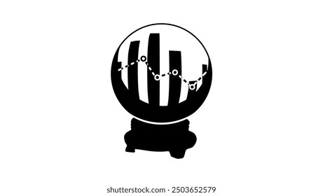 data analysis emblem, finance information in magic ball, black isolated silhouette