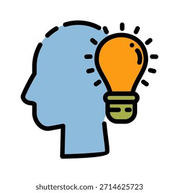 Data Analysis filled line color icon. Innovation idea with Head With Bright Light Bulb symbol. Ideal for innovation and thinking.