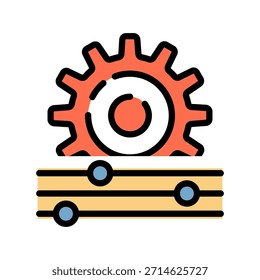 Icono de color de línea llena de análisis de datos. Optimización del sistema Con símbolo de engranaje. Ideal para maximizar el rendimiento, minimizar el consumo de recursos y mejorar la eficiencia y la fiabilidad generales del sistema.