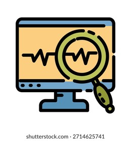 Icono de color de línea llena de análisis de datos. Con el símbolo de la lupa. Ideal para observar, analizar y verificar datos.