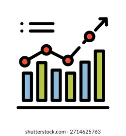 Ícone de cor de linha preenchida da Análise de Dados. Símbolo do Gráfico de Estatística. Ideal para facilitar a compreensão, interpretação e identificação de tendências e padrões em conjuntos de dados.