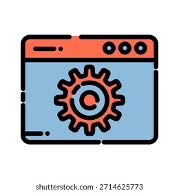 Icono de color de línea llena de análisis de datos. Símbolo de configuración del servidor. Ideal para configurar y configurar el hardware y el software del servidor para que funcionen de manera eficiente y segura
