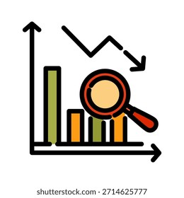 Farbsymbol für mit Datenanalyse ausgefüllte Zeilen. Symbol für Leistungsdiagramm. Ideal für die Analyse und Anzeige der Performance.
