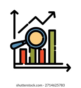 Icono de color de línea llena de análisis de datos. Símbolo de métricas de negocio. Ideal para la pista, evaluación y medición del rendimiento.