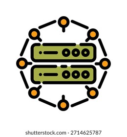 Icono de color de línea llena de análisis de datos. Símbolo de conexión de flujo de trabajo. Ideal para garantizar el flujo fluido de información, documentos o tareas de una etapa a la siguiente.