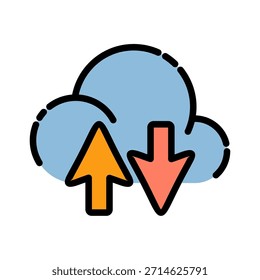 Icono de color de línea llena de análisis de datos. Símbolo de sincronización de nube. Ideal para sincronizar automáticamente archivos, datos o información.
