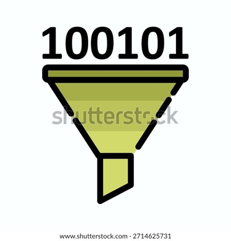 Data Analysis filled line color icon. Binary filter with funnel Symbol. Symbolizing data filtering, processing, and transformation.