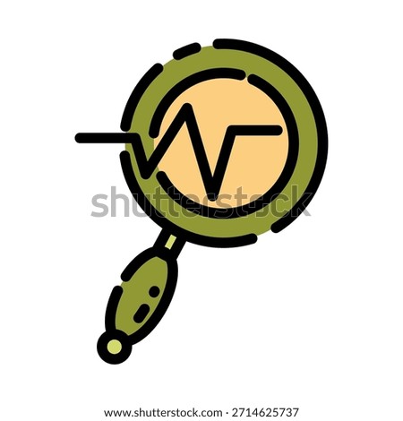 Data Analysis filled line color icon. Signal Analysis with magnifying glass symbol. Ideal for taking data from signals and preparing it for further interpretation.