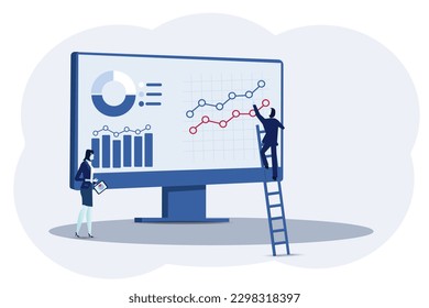 Data analysis, financial dashboard or accounting, corporate revenue or investment profit, tax, budget or marketing strategy concept, business people working with financial dashboard.